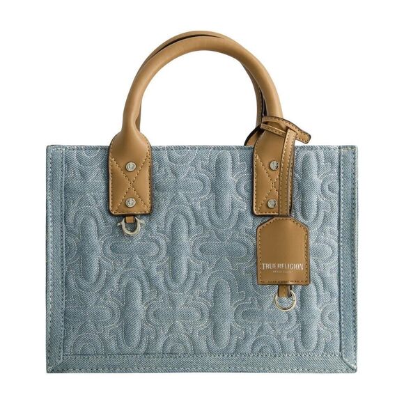 NWT True Religion Quilted Denim Horseshoe Satchel Crossbody Bag Light Blue - Picture 11 of 11